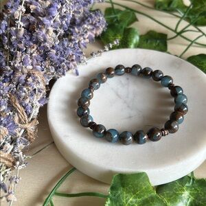 Blue Lake Cloisonné gemstone bracelet with bronze colored accents